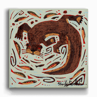Fishing Otter 1 - Metal Box Art Metal Box Wall Art Shelle Lindholm