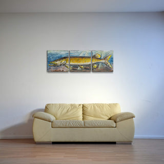 Muskie in Motion: 3-Piece Metal Box Art Metal Box Wall Art Ed Anderson