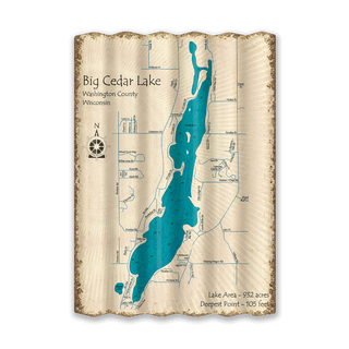 Big Cedar Lake, Wisconsin - Corrugated Metal Wall Art Corrugated Wall Art Lake Art