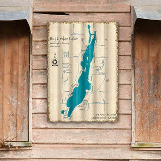 Big Cedar Lake, Wisconsin - Corrugated Metal Wall Art Corrugated Wall Art Lake Art
