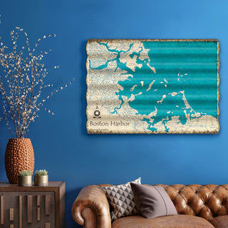 Boston Harbor, Massachusetts - Corrugated Metal Wall Art Corrugated Wall Art Lake Art