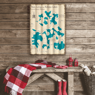 Bass, Long, and Buteau Lakes, Wisconsin - Corrugated Metal Wall Art Corrugated Wall Art Lake Art