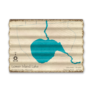 Lower Island Lake, Wisconsin - Corrugated Metal Wall Art Corrugated Wall Art Lake Art