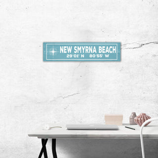Landmark Compass Coordinates Custom Signs: Coastal Sky Blue - Wall Decor Wood & Metal Wall Art Joanne Murphy