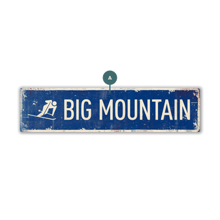 Landmark Skier Custom Signs: Blue 1 Line - Wall Decor Wood & Metal Wall Art Out West Design