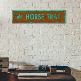 Landmark Horse Riding Custom Signs: Brown & Teal - Wall Decor Wood & Metal Wall Art Out West Design