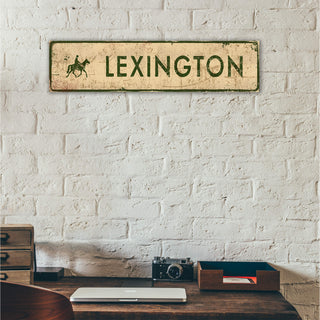 Landmark Horse Riding Custom Signs: Cream & Green - Wall Decor Wood & Metal Wall Art Out West Design