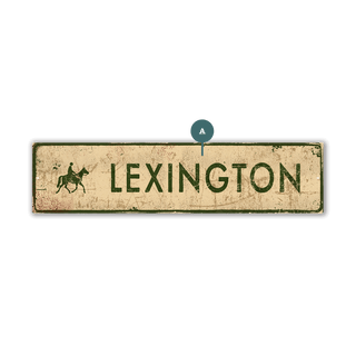 Landmark Horse Riding Custom Signs: Cream & Green - Wall Decor Wood & Metal Wall Art Out West Design