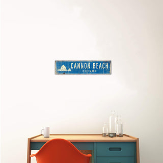 Landmark Cannon Beach Custom Signs: Blue - Wall Decor Wood & Metal Wall Art Out West Design