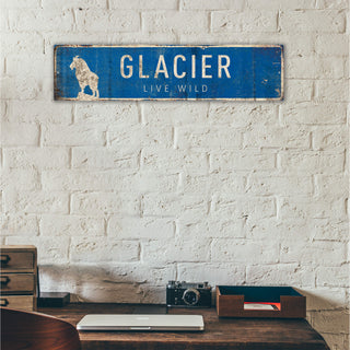Landmark Mountain Goat Custom Signs: Blue 2 - Wall Decor Wood & Metal Wall Art Out West Design