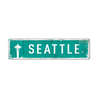 Landmark Space Needle Signs: Teal 1 - Wall Decor Wood & Metal Wall Art Out West Design