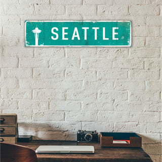 Landmark Space Needle Signs: Teal 1 - Wall Decor Wood & Metal Wall Art Out West Design