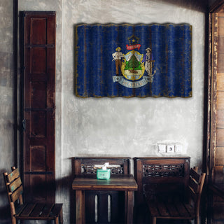 Maine State Flag - Corrugated Metal Wall Art Corrugated Wall Art Meissenburg Designs