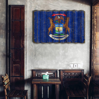 Michigan State Flag - Corrugated Metal Wall Art Corrugated Wall Art Meissenburg Designs