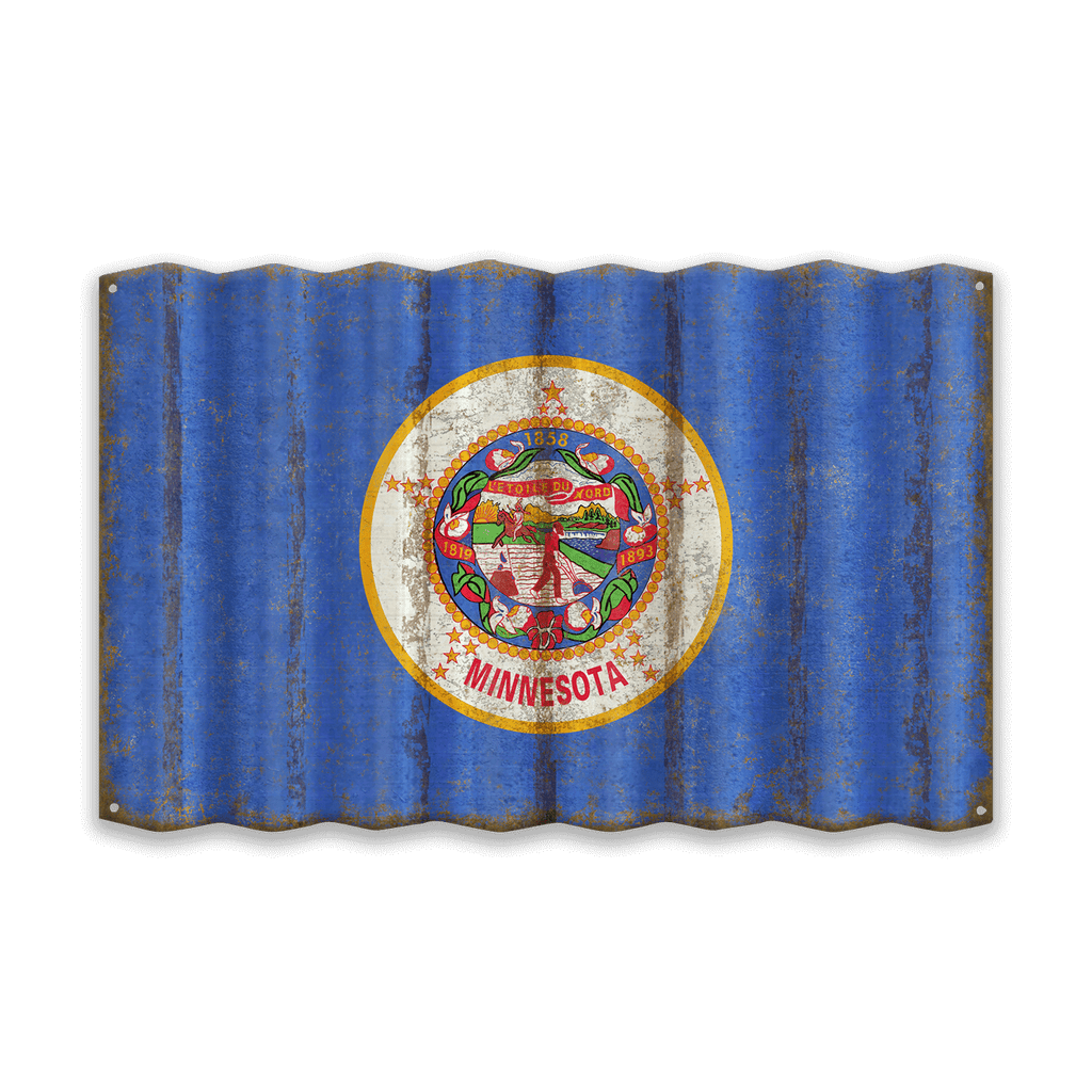 Minnesota State Flag - Corrugated Metal Wall Art – Old Wood Signs Wholesale