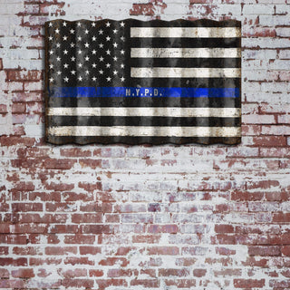 Thin Blue Line Flag - Corrugated Metal Wall Art Corrugated Wall Art Meissenburg Designs