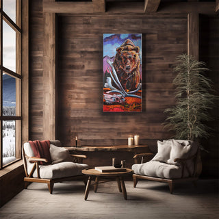 Grizzly with Caribou Skull: Metal Box Art Metal Box Wall Art Ed Anderson