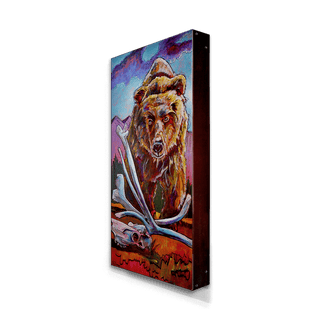 Grizzly with Caribou Skull: Metal Box Art Metal Box Wall Art Ed Anderson