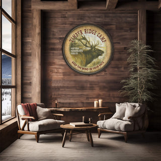Timber Ridge Elk Camp - Barrel End Wall Art Barrel End Wall Art Marilynn Dwyer Mason