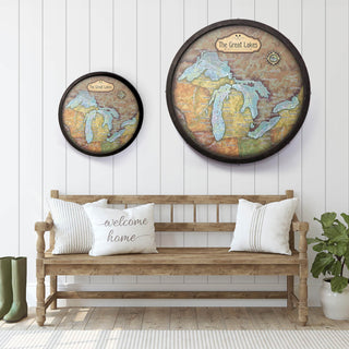 The Great Lakes: Illustrated Map - Barrel End Wall Art Barrel End Wall Art Lisa Middleton