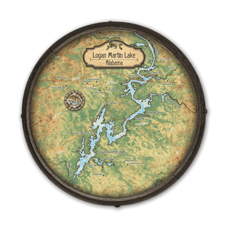Logan Martin Lake, Alabama: Illustrated Map - Barrel End Wall Art Barrel End Wall Art Lisa Middleton