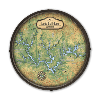 Lewis Smith Lake, Alabama: Illustrated Map - Barrel End Wall Art Barrel End Wall Art Lisa Middleton