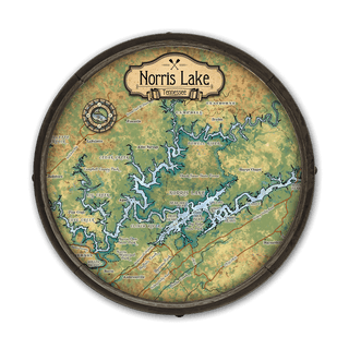 Norris Lake, Tennessee: Illustrated Map - Barrel End Wall Art Barrel End Wall Art Lisa Middleton