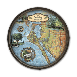 Siesta Key, Florida: Illustrated Map - Barrel End Wall Art Barrel End Wall Art Lisa Middleton