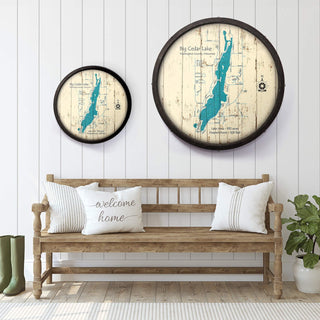 Big Cedar Lake, Wisconsin on a Barrel End Barrel End Wall Art Lake Art