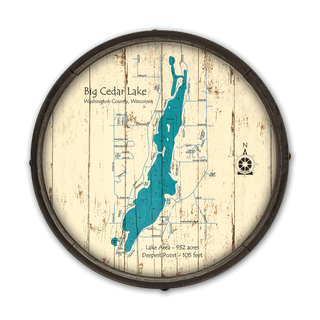 Big Cedar Lake, Wisconsin on a Barrel End Barrel End Wall Art Lake Art