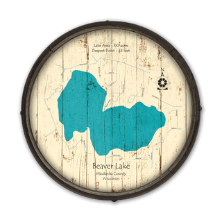 Beaver Lake, Wisconsin on a Barrel End Barrel End Wall Art Lake Art