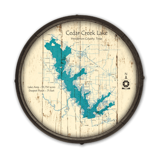 Cedar Creek Lake, Texas on a Barrel End Barrel End Wall Art Lake Art