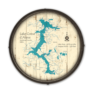Lake Coeur d'Alene, Idaho on a Barrel End Barrel End Wall Art Lake Art