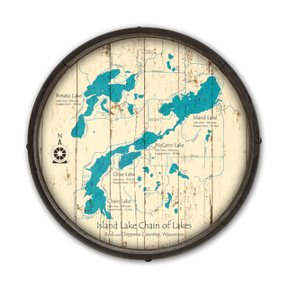 Island Lake Chain of Lakes, Wisconsin on a Barrel End Barrel End Wall Art Lake Art