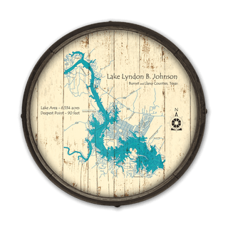Lake Lyndon B. Johnson, Texas on a Barrel End Barrel End Wall Art Lake Art