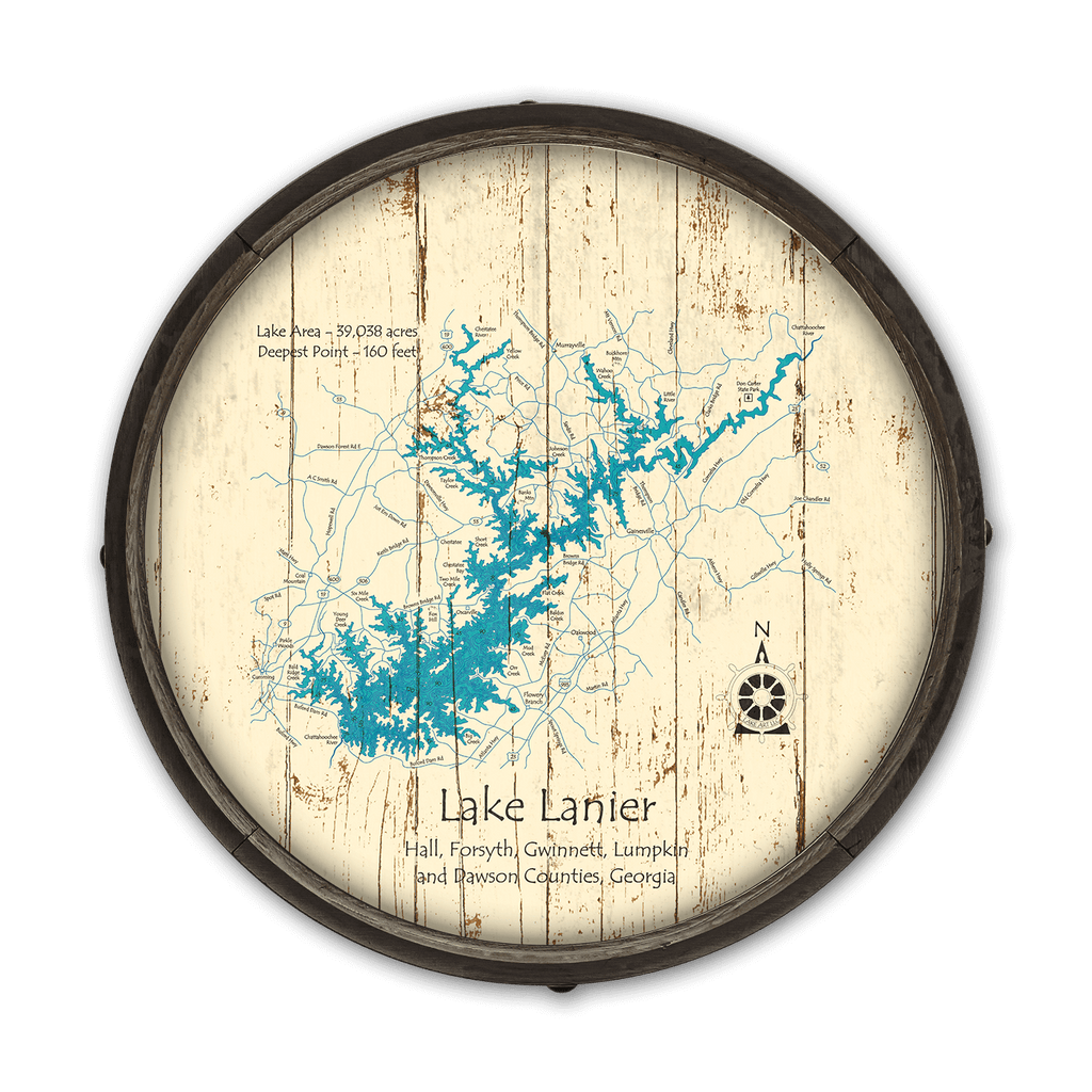 Lake Lanier, Georgia on a Barrel End – Old Wood Signs Wholesale