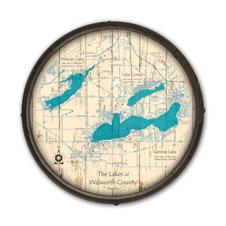 The Lakes of Walworth County, Wisconsin on a Barrel End Barrel End Wall Art Lake Art