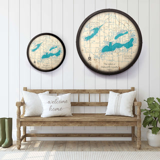 The Lakes of Walworth County, Wisconsin on a Barrel End Barrel End Wall Art Lake Art