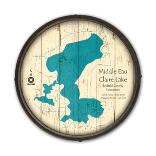 Middle Eau Claire Lake, Wisconsin on a Barrel End Barrel End Wall Art Lake Art
