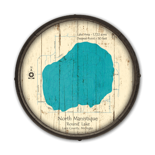 North Manistique Lake, Michigan on a Barrel End Barrel End Wall Art Lake Art