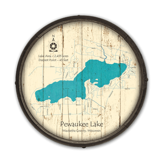 Pewaukee Lake, Wisconsin on a Barrel End Barrel End Wall Art Lake Art