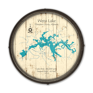 Weiss Lake, Alabama on a Barrel End Barrel End Wall Art Lake Art