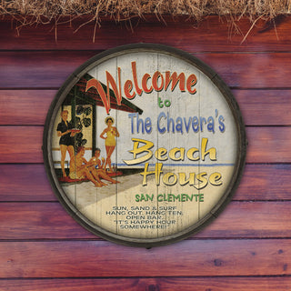 Beach House Welcome: Personalized - Barrel End Wall Art Barrel End Wall Art Meissenburg Designs