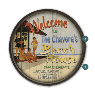Beach House Welcome: Personalized - Barrel End Wall Art Barrel End Wall Art Meissenburg Designs
