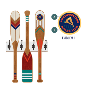 Oar Coatrack - Classic Trio Edition Coatrack Wall Decor Meissenburg Designs Wood with Metal Hooks 25" x 44" Emblem 1