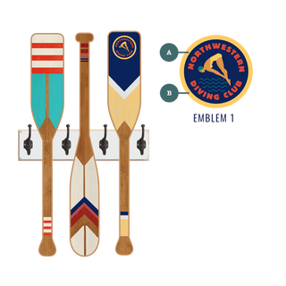 Oar Coatrack - Rustic Rowing Edition Coatrack Wall Decor Meissenburg Designs Wood with Metal Hooks 25" x 44" Emblem 1