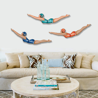 Dive Girl Cut Up: Coral - Wood Wall Art Shaped Wall Art Suzanne Nicoll