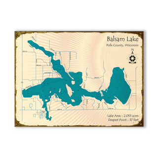 Balsam Lake, Wisconsin - Wood & Metal Wall Art Wood & Metal Wall Art Lake Art Metal 23" x 17"