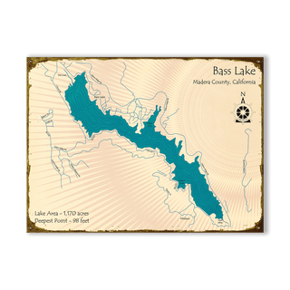 Bass Lake, California - Wood & Metal Wall Art Wood & Metal Wall Art Lake Art Metal 23" x 17"