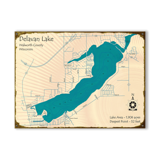 Delavan Lake, Wisconsin - Wood & Metal Wall Art Wood & Metal Wall Art Lake Art Metal 23" x 17"